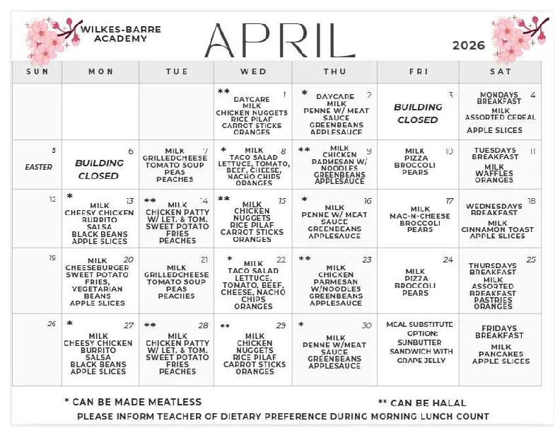 April 2026 Lunch Menu